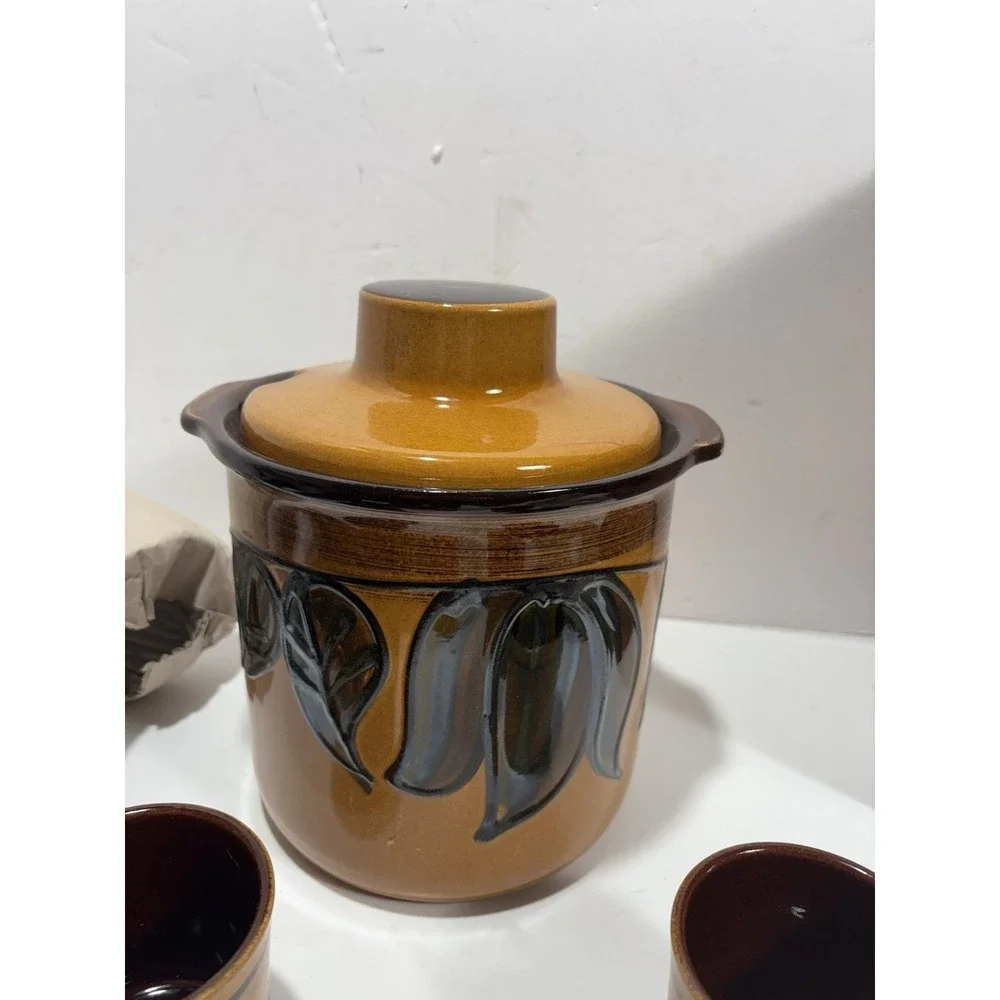 Scheurich Keramik 824 West Germany Pottery Rumtopf Cider Jar Strawberry & 6 cups